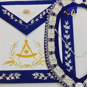 Hand Embroider Masonic Past Master Apron & Collar Royal Blue Velvet
