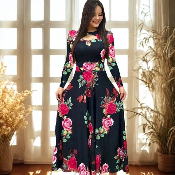 Elegante abito lungo boho floreale da donna Abito lungo con