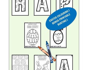 Easter Colouring Pages Printable | Kids Easter Activity | Bonus Easter Bunting | Fun Spring Colouring Sheets