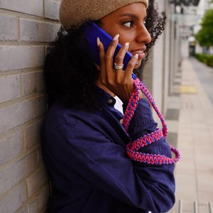 Handmade Paracord Phone Strap: Pink & Blue Crossbody Lanyard