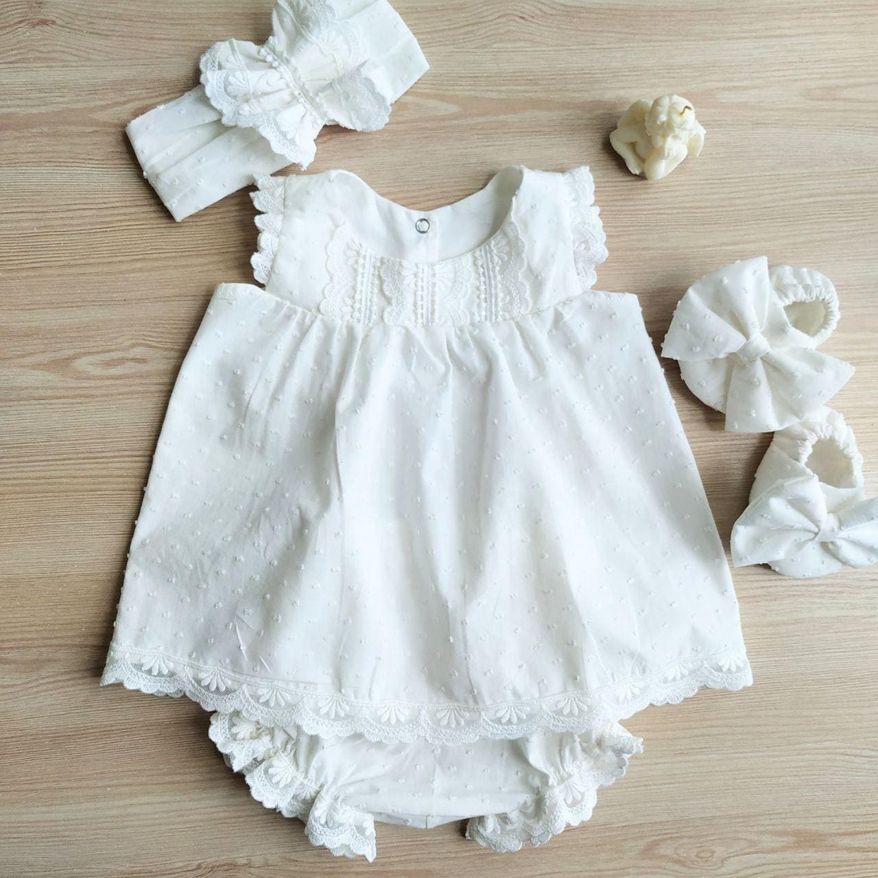 Ivory Cotton Batiste Christening Dress Set: Lace Headband & Socks, Gift Box