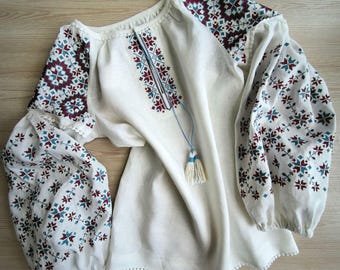 Embroidered Linen Blouse | Ukrainian Vyshyvanka, Boho Folk Shirt