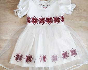 Handmade Embroidered Girl's Dress: Cotton Tulle Special Occasion Outfit