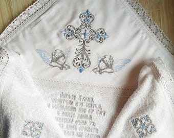 Embroidered Baptism Towel: Personalized Christening Kryzhma, Angel Blessing
