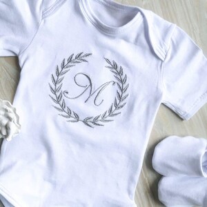 Personalized Baby Bodysuit with Monogram | 100% Cotton Gift Set with Hat & Booties | Baby Shower Gift | Keepsake Box Included