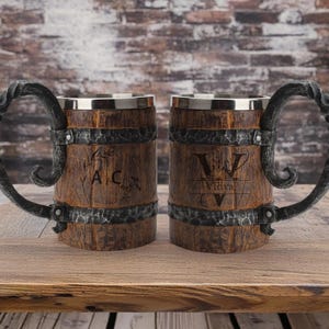 Lord of the Rings Groomsmen Mug – Personalized Wooden Beer Stein, Viking Style Wedding Gift, Best Man Proposal, Fantasy Party Tankard
