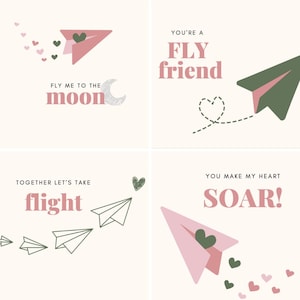 Cartes de Saint-Valentin avion en papier imprimables - 4 modèles