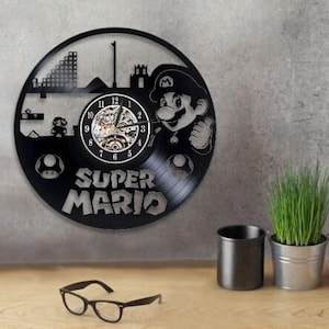 激レア　スーパーマリオ　掛け時計　マリオ　クロック　ブラック　インテリア Super mario clock - Etsy 日本