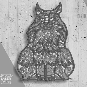 Maine Coon SVG, gelaagde kat, lasergesneden bestanden voor digitale download, huisdier ontwerp, Xtool-sjablonen, CNC-projecten, dieren Cricut ambachten