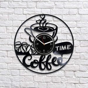 Coffee Time Vinyl Record Round Wall Clock Coffee Artwork Unqiue Wall Decor For Kitchen Coffee Bar Logo Xmas Gift For Friend