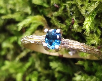Natural Ceylon Blue Sapphire Gold Ring: Vintage Twig Engagement Ring