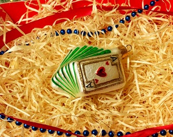 Playing Cards Christmas Ornament – Handmade Glass Ornament – Poker Deck Decoration – Unique Vintage Christmas Tree Ornament