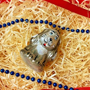 Glass Dog Christmas Ornament – Handmade Gray Puppy Figurine – Blown Glass Dog Decoration for Holiday Tree