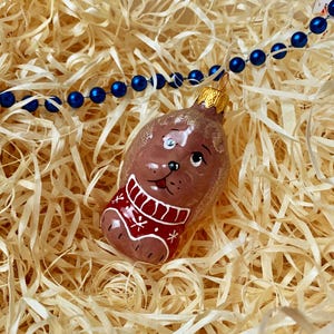 Glass Dog Ornament – Handmade Christmas Decoration – Cute Brown Puppy in Sweater – Funny Holiday Tree Ornament – Animal Lover Xmas Gift