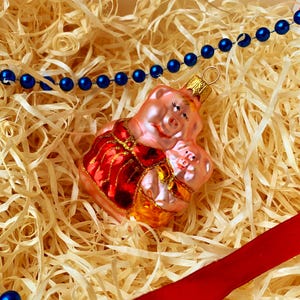 Pig Christmas Ornament – Glass Mother Pig and Piglet – Farm Animal Holiday Decoration – Handmade Piglet Tree Decor – Gift for Pig Lover