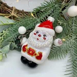 Handmade Christmas Glass Ornament – Snowman Sparkling Tree Decoration – Classic Blown Glass Bauble – Traditional Holiday Charm