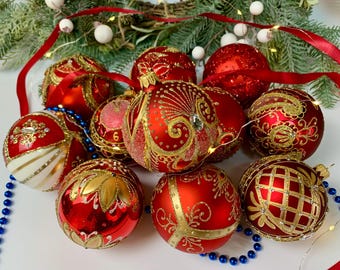 ブルーのクリスマスオーナメント – 手吹きガラスボール10個セット