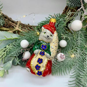 Handmade Christmas Glass Ornament – Cat Retro Holiday Tree Bauble – Unique Blown Glass Decoration – Heirloom Festive Keepsake