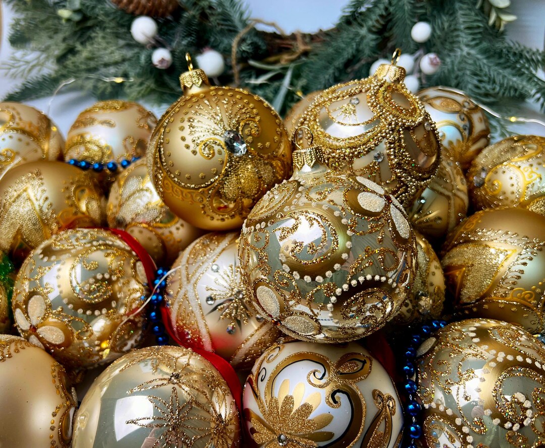 Christmas Ornaments Gold Set of 30 Handmade Glass Baubles Luxury — free download