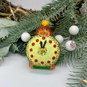 Handmade Glass Christmas Ornament – Clock Hand-Painted Xmas Bauble – Blown Glass Holiday Tree Decoration – Collectible Retro Ornament