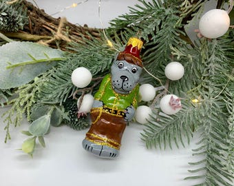 Christmas Glass Ornament Handmade – Wolf Elegant Handcrafted Tree Bauble – Unique Holiday Decor – Winter Gift Idea