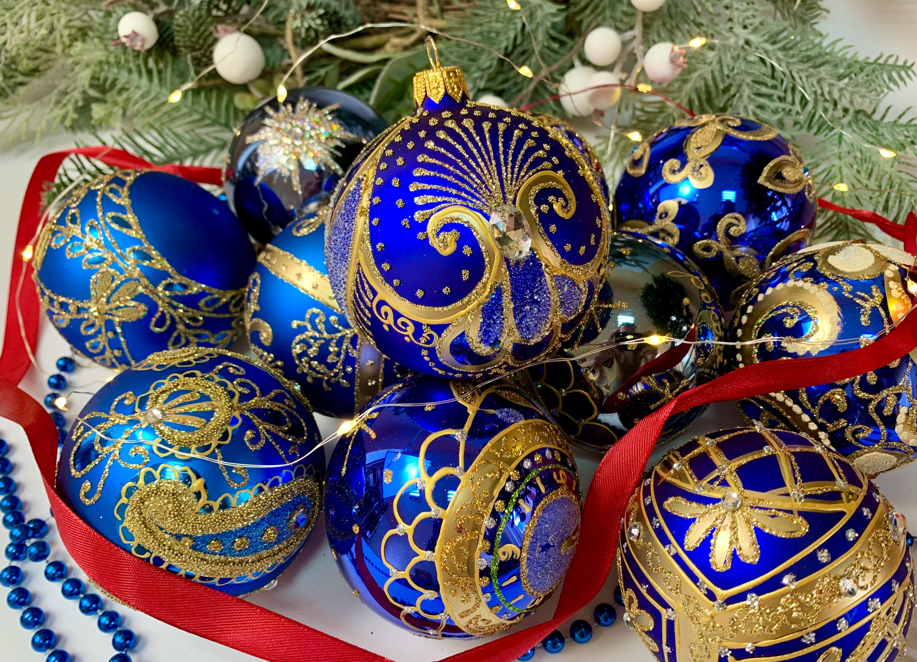 5インチ クリスマスオーナメント ファセットボール 青磁グリッター
