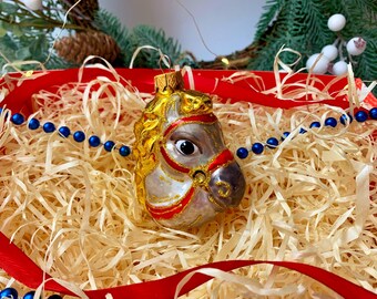 Ornamento retrò in vetro a forma di cavallo – Statuina per albero di Natale a forma di testa di cavallo dipinta a mano – Oggetto da collezione vintage per le feste – Decorazioni per fattoria e ranch