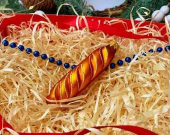 Glass Christmas Ornament Baguette – Handmade Bread Loaf Bauble – Vintage Food Ornament – Novelty Holiday Tree Decoration Gift