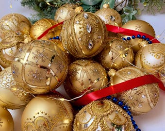 ブルーのクリスマスオーナメント – 手吹きガラスボール10個セット