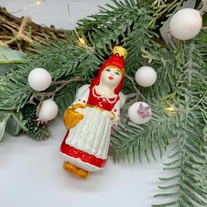 Handmade Christmas Glass Ornament – Girl Delicate Vintage Holiday Decoration – Hand-Blown Tree Bauble – Elegant Festive Accent