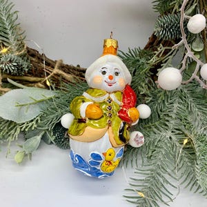 Glass Snowman Ornament – Handmade Christmas Tree Decor, Glass Christmas Ornament, Vintage-style decoration - Handmade Christmas Gift