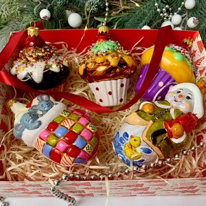 Handgefertigte Glas Christbaumkugeln - Bunte Baumkugeln - 5er Set - Festliches Geschenk im Vintage-Stil