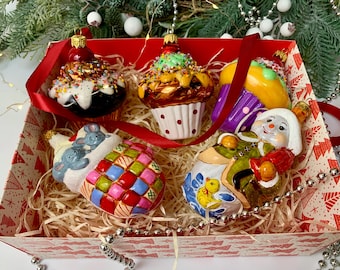 チェコの手作り吹きガラスマイカストライプクリスマスツリー