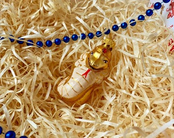 Glass Snake Ornament – Handmade Christmas Decoration – Golden Snake with Crown – Symbol of Wisdom and Wealth – Unique Holiday Tree Charm*