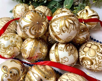 ブルーのクリスマスオーナメント – 手吹きガラスボール10個セット