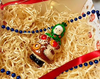 Ukrainian Girl Ornament – Glass Folk Doll Christmas Decoration – Handmade Traditional Figurine – Tree Ornament with Bagels and Headscarf