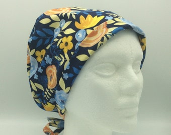 Blueberry Floral - Women's Tie-back Surgical Scrub Hat