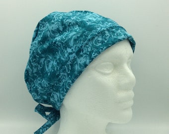 Aqua Roses -Women's Tie-back Surgical Scrub Hat