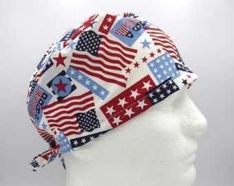USA Stars - Unisex Large Tie-back Surgical Scrub Hat
