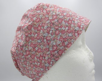 Pink Floral - Small Unisex Tie-back Scrub Hat
