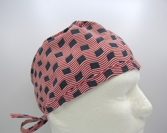 Stripes & Stars - Men's Tie-back Surgical Scrub Hat