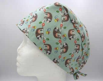 Happy Sloth - Large Unisex Tie-back Surgical Scrub Hat