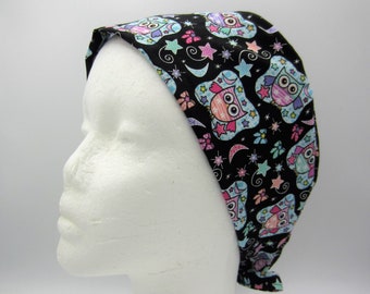 Moon Owl - Large Unisex Tie-back Surgical Scrub Hat