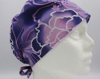 Purple Iris - Small Unisex Tie-back Scrub Hat