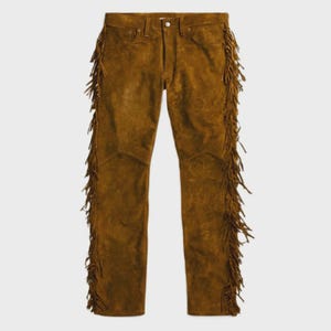 Men’s Brown Suede Leather Fringe Pants – Western Cowboy Rodeo Style Chaps Inspired Trousers, Vintage Boho Festival Handmade Outfit