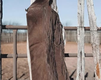 Cowhide Leather Chaps – Handmade Western Fringed Riding Pants | Cowboy Costume | Rodeo & Ranchwear Gift