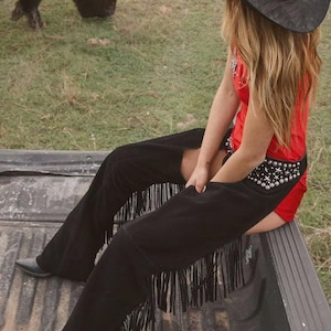 Horse Riding Fringes Pant Cowboy Costume Equestrian Chap Gift For Women Hand Made Western Leather Chinks Chaps  Brown Suede Chap
