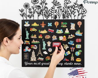 Custom Travel Memory Display Board,Personalized Magnetic for Souvenir,Botanical Floral Magnetic Board,Custom Travel Theme Display with Quote