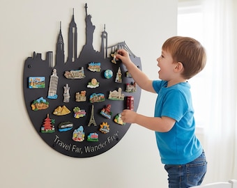 Custom NYC Skyline Silhouette Magnetic Board, New York City Travel Scene Magnetic Display, Magnetic Metal Display for Travel Souvenirs
