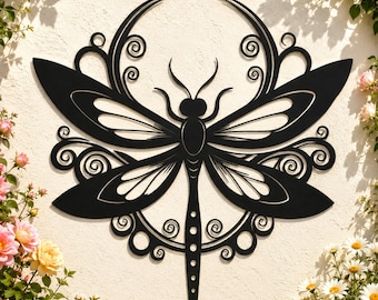 Ornate Swirl Dragonfly Metal Sign, Vintage Scroll Dragonfly Wall Art, Garden & Patio Wall Decor, Farmhouse In/Outdoor Metal Decor